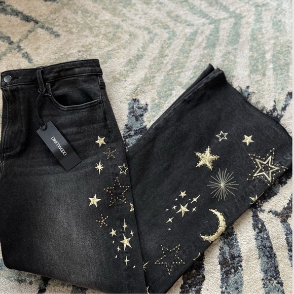 NWT DRIFTWOOD FREE PEOPLE CHARLEE CELESTIAL EMBROIDERY STUDS 32” JEANS 🌖 - Picture 9 of 10
